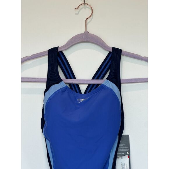 NWT Speedo Quantum Racing Cut Blue and Black One Piece Swimsuit Size 6 - Picture 2 of 12